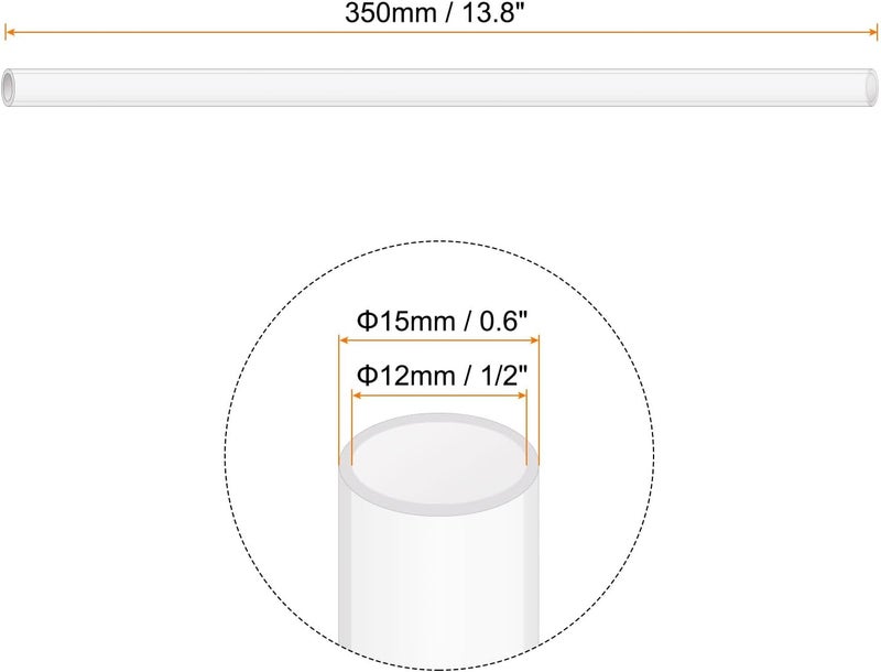 Rebower 14" Clear Plastic Rigid Pipe 12mm ID x 15mm OD (0.5" ID x 0.6" OD) Acrylic Round Polycarbonate Tubing, [for Plumbing, Hydraulics, Aquarium] - 4Pcs - Image 2